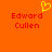 Pixelated orange background with red text 'Edward Cullen' and a yellow heart symbol above the left instance of the name.