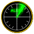Circular gauge with black face, yellow border, and white tick marks; green 'ALERT' text appears in multiple positions as a bright green pointer sweeps clockwise across the dial.