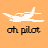 Pixelated white airplane icon with 'oh pilot' text on orange background, showing animation frames with varying wing and body pixel patterns.