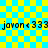 Yellow and cyan checkered background with repeated black text 'jovan <333' and faint cyan lines