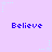 A static image with a light purple background featuring repeated blue text "Believe" and small star-like shapes.