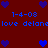 Pixelated red background with blue text and heart icons, displaying date and repeated name fragments.
