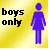 Pixelated icon with yellow gradient background, black text reading 'boys only', and blue humanoid figure standing right.