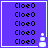 Purple background with repeated 'CloeeO' text and a white potion bottle icon that changes size across frames.