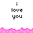 Pixelated text "i love you" repeated across a white background with pink decorative borders, showing animation changes in the lower section.
