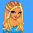 Pixel art contact sheet showing four frames of a blonde female character in blue and teal attire with a white star symbol on a solid blue background.
