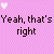 Pink background with text and heart icons showing progression from 'Yeah, that's right' to crossed-out hearts.