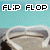 Animated sequence of a light brown flip-flop on a teal background with 'FLIP FLOP' text and faint 'paradise' watermark.