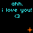 Pixelated cyan text and symbols on black background with orange animation elements changing across frames.