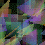 Colorful abstract shapes and lines in various hues including purple, green, blue, yellow, and orange on black backgrounds with some gray areas.