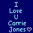 Blue background with light blue text reading "I Love U Carrie Jones" and a heart symbol, displayed in multiple repeated