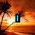 A four- shows a sunset beach scene with palm trees, where text appears sequentially: 'I', then 'love', then 'Gabby' in cyan letters