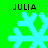 Four identical pixelated snowflakes on a bright green background with the text 'JULIA' above each.