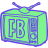 Pixelated green television set with blue outline and two antennae, displaying large blue 'FB' letters on screen against light gray background.