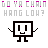 Pixelated character with square head and body, smiling face, arms raised in four distinct poses