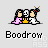 Pixel art of three figures in traditional East Asian attire with a skull between them, labeled 'Boodrow' below.