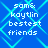Blue background with cyan diamond lattice pattern and white pixelated text reading "sam& kaytlin bestest friends" in four identical quadrants.