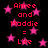 Black background with pink star shapes and red text reading "Aimee and Maddie = Life" repeated in a pattern