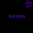 Purple pixelated heart symbol above two instances of the text 'Delani' on a black background.