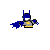 Pixelated Batman icon with blue cape and cowl, yellow chest emblem, gray torso; text 'I'm' appears below right icon view.