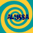 Four identical spiral patterns in cyan and yellow with the text ALYSSA overlaid on each, arranged in a