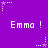 Purple background with repeated 'Emma !' text and alternating star-and-dot patterns in white and light purple.