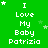 Green background with white pixelated text reading "I Love My Baby Patrizia" repeated in a , scattered white stars, and a gray rectangle in the bottom-right corner