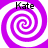 Four identical purple and white spiral patterns arranged in a , each with the text 'Kate' above it