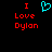 Pixelated red text "I Love Dylan" on black background with cyan heart symbol above text.