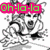 Pixelated anime-style character with dynamic pose, multiple text overlays in varying colors and fonts across four quadrants.
