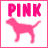 Pixelated pink dog silhouette with 'PINK' text above it, displayed in a two- layout on white background