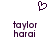 Pixelated purple heart symbol above two identical text blocks reading 'taylor hawai' on white background.