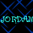 Pixelated cyan text 'JORDAN' repeats across a black background with blue diamond-shaped lines, forming an animated pattern