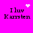 A bright pink background displays four identical text blocks reading "I luv Karsten" with a pixelated heart above the first block and a white starburst effect above the second, while the third shows a scattered dot pattern.