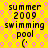 Yellow background with pink hexagonal pattern, black text reading 'summer 2009 swimming pool (' in four identical quadrants.