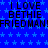 Blue background with light blue stars, repeated text "I LOVE BETHIE FRIEDMAN" in black pixelated font across three
