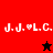 A split-screen icon with red and black sections displaying 'J.J.❤L.C.' text, featuring a black star in the top-right section and a red star in the bottom-left section.
