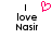 Pixelated text 'I love Nasir' with a pink heart symbol above the 'I' on a white background.