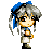 Four 48x48 pixel animated frames of a chibi-style anime character with gray hair, blue headband, and beige outfit displayed in a 2x2 contact sheet.