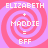 Four identical pixelated display pink and purple spiral backgrounds with white text reading ELIZABETH, MADDIE, +, =, BFF