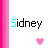 Pixelated 'Sidney' text in varying color schemes with pink hearts on white backgrounds, framed by vertical pink bars.