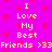 A static image with a bright pink background filled with small red hearts, displaying yellow text that reads "I Love My Best Friends >33" in two identical vertical