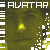 Pixelated avatar image with yellow-green tint, repeated text 'AVATAR' in white block letters across top and bottom edges.