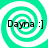 Four identical display a green and white spiral background with black text reading "Dayna :]" in each