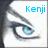 A four- shows a stylized eye with blue text overlays; the right is blank. The eye has light blue irises, dark eyeliner, and white sclera against a black background