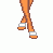 Pixel art of a character with blonde hair, white top, blue skirt, and orange legs in multiple views including full body, head, and text variations.