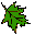 Pixelated leaf icons in green, orange, yellow, and pink hues arranged in a on gray background