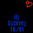 A pixelated orange heart symbol appears above blue text reading 'ily Sydney 10/81' on a black background, with the right side showing motion blur.