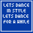 Blue square icon with white pixelated text reading "LETS DANCE IN STYLE LETS DANCE FOR A WHILE" and animated heart symbols appearing in the bottom-right corner.