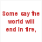 Red pixelated text on white background with a group of people walking in the bottom right corner.